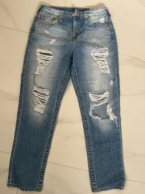 True Religion Distressed Jeans - Classic Ripped high waist boyfriend size 27